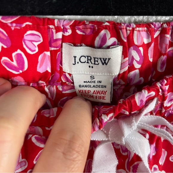 J. Crew Red 100% Cotton Lounge Pants with Pink Heart Pattern Women’s Small - Picture 4 of 8